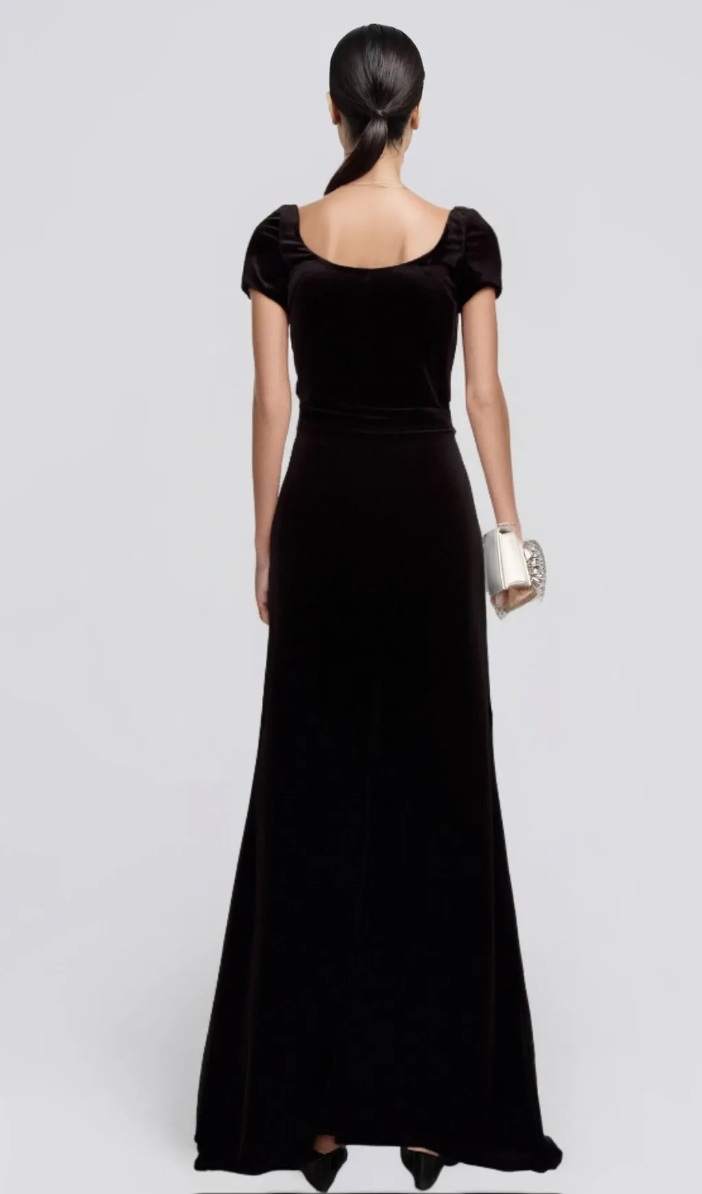 Kristin black faux-pearl embellished velvet maxi dress Gloria Lanvin