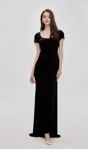 Kristin black faux-pearl embellished velvet maxi dress Gloria Lanvin