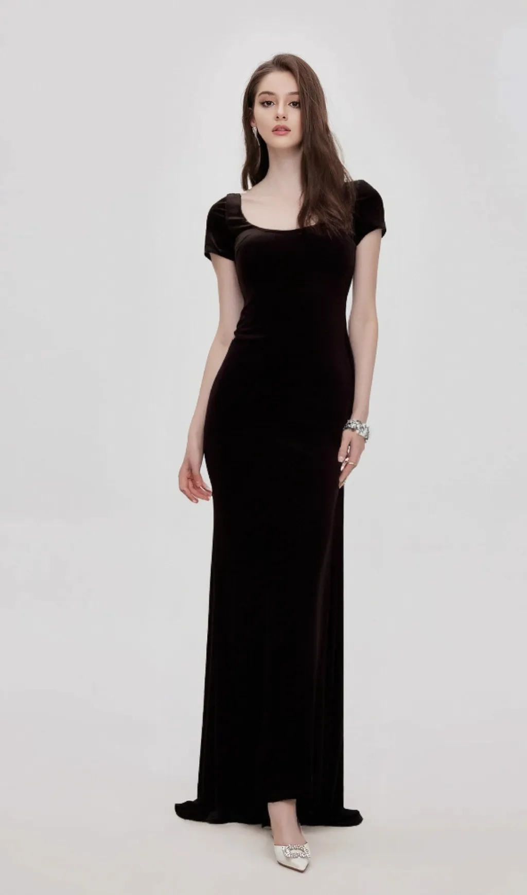 Kristin black faux-pearl embellished velvet maxi dress Gloria Lanvin