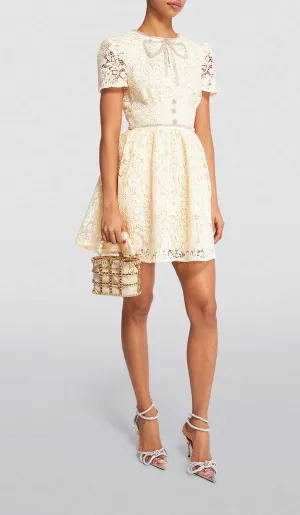 LACE BOW MINI DRESS IN WHITE Gloria Lanvin