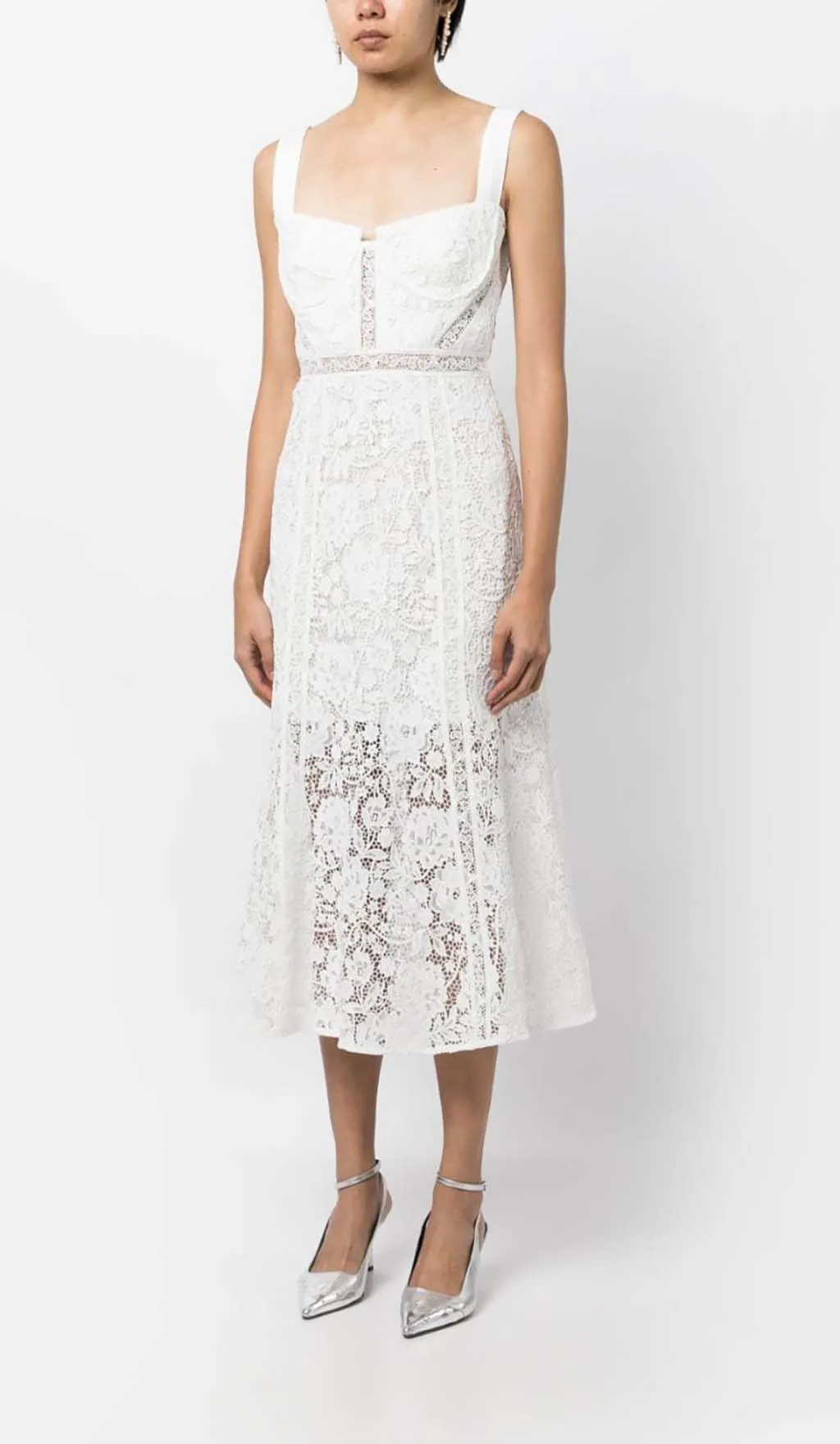 LACE DETAIL STRAPPY MIDI DRESS IN WHITE Gloria Lanvin