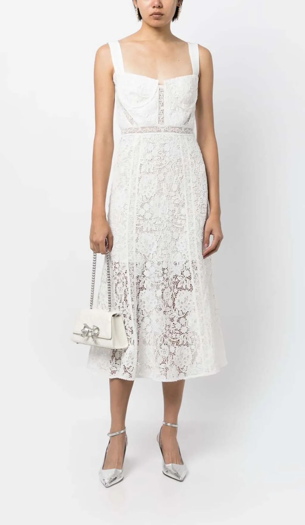 LACE DETAIL STRAPPY MIDI DRESS IN WHITE Gloria Lanvin