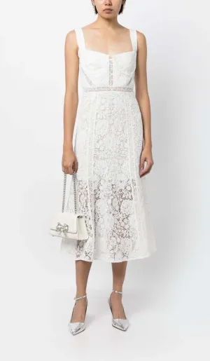 LACE DETAIL STRAPPY MIDI DRESS IN WHITE Gloria Lanvin