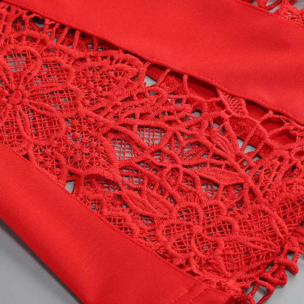 lace-embellished trumpet sleeve jumpsuits in red Gloria Lanvin