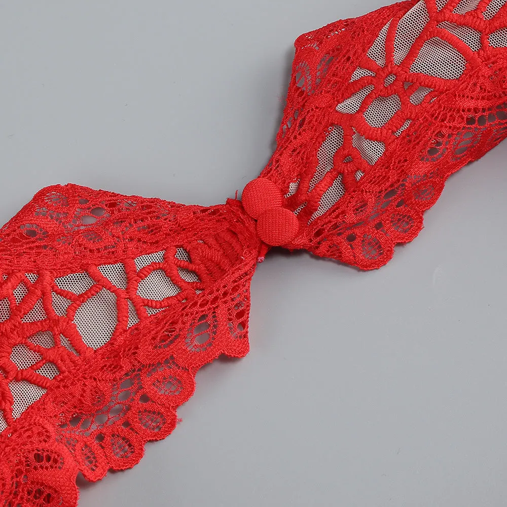 lace-embellished trumpet sleeve jumpsuits in red Gloria Lanvin