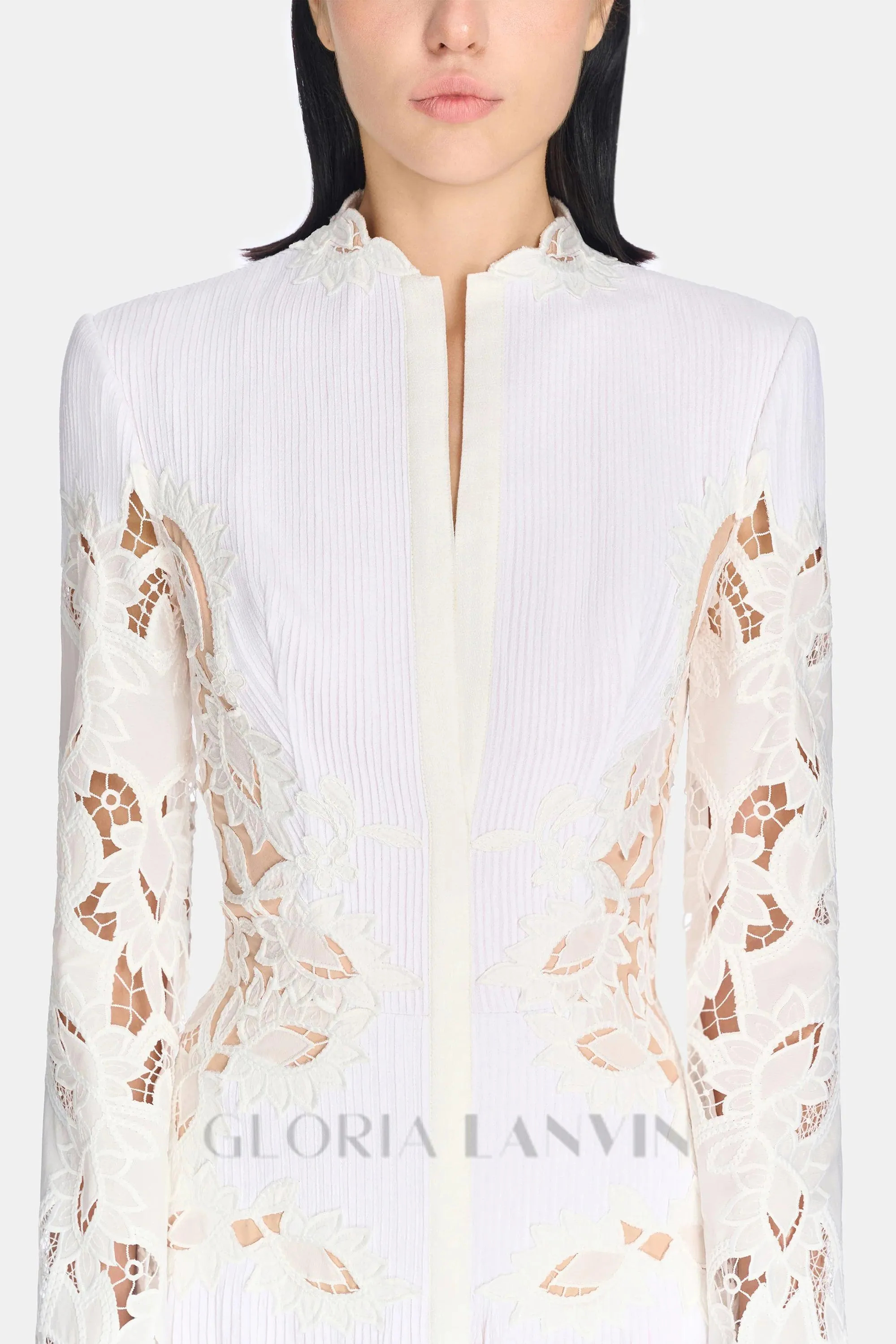 lace embroidered hollow maxi dress in white Gloria Lanvin