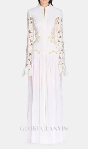 lace embroidered hollow maxi dress in white Gloria Lanvin