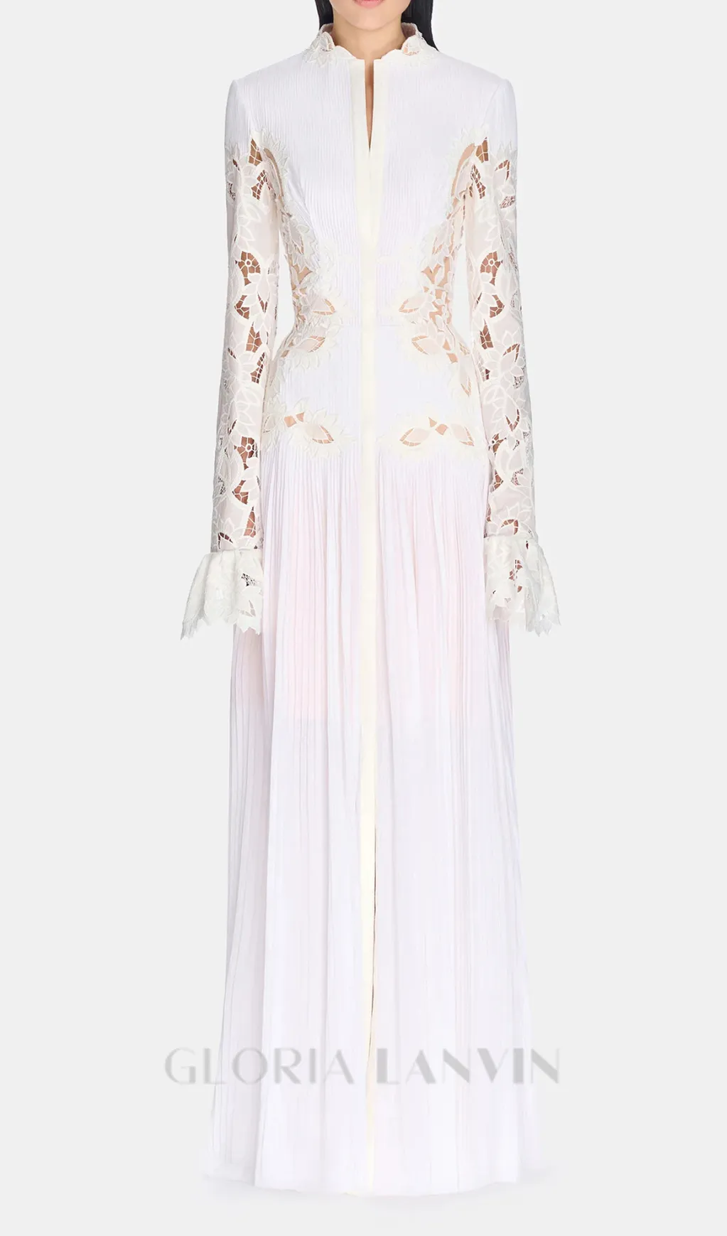 lace embroidered hollow maxi dress in white Gloria Lanvin