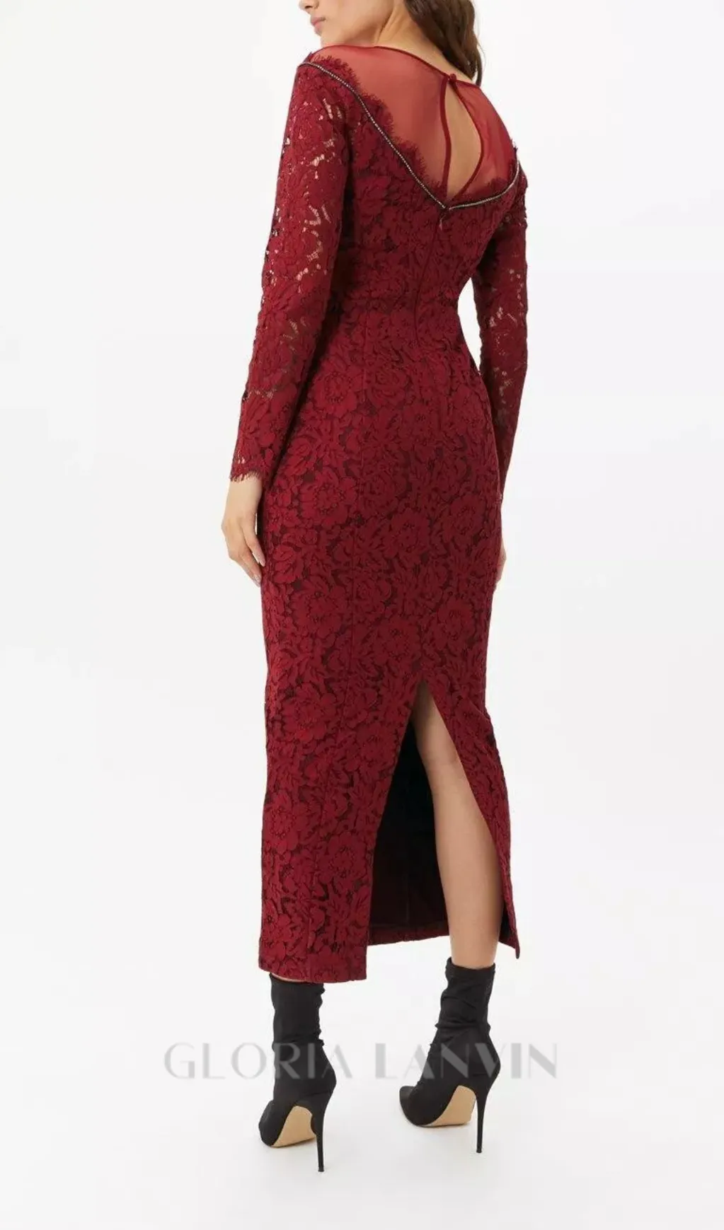 lace hollow maxi dress in red Gloria Lanvin