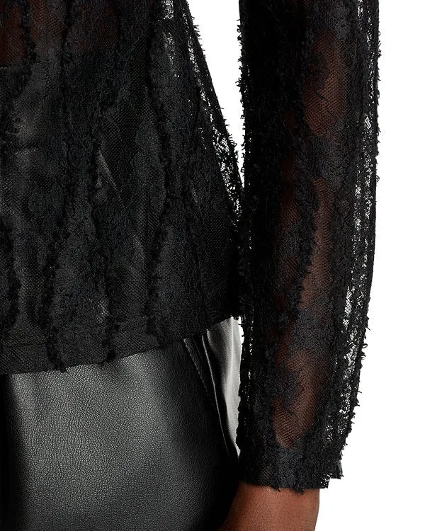 Lace Mock Neck Top in black Gloria Lanvin