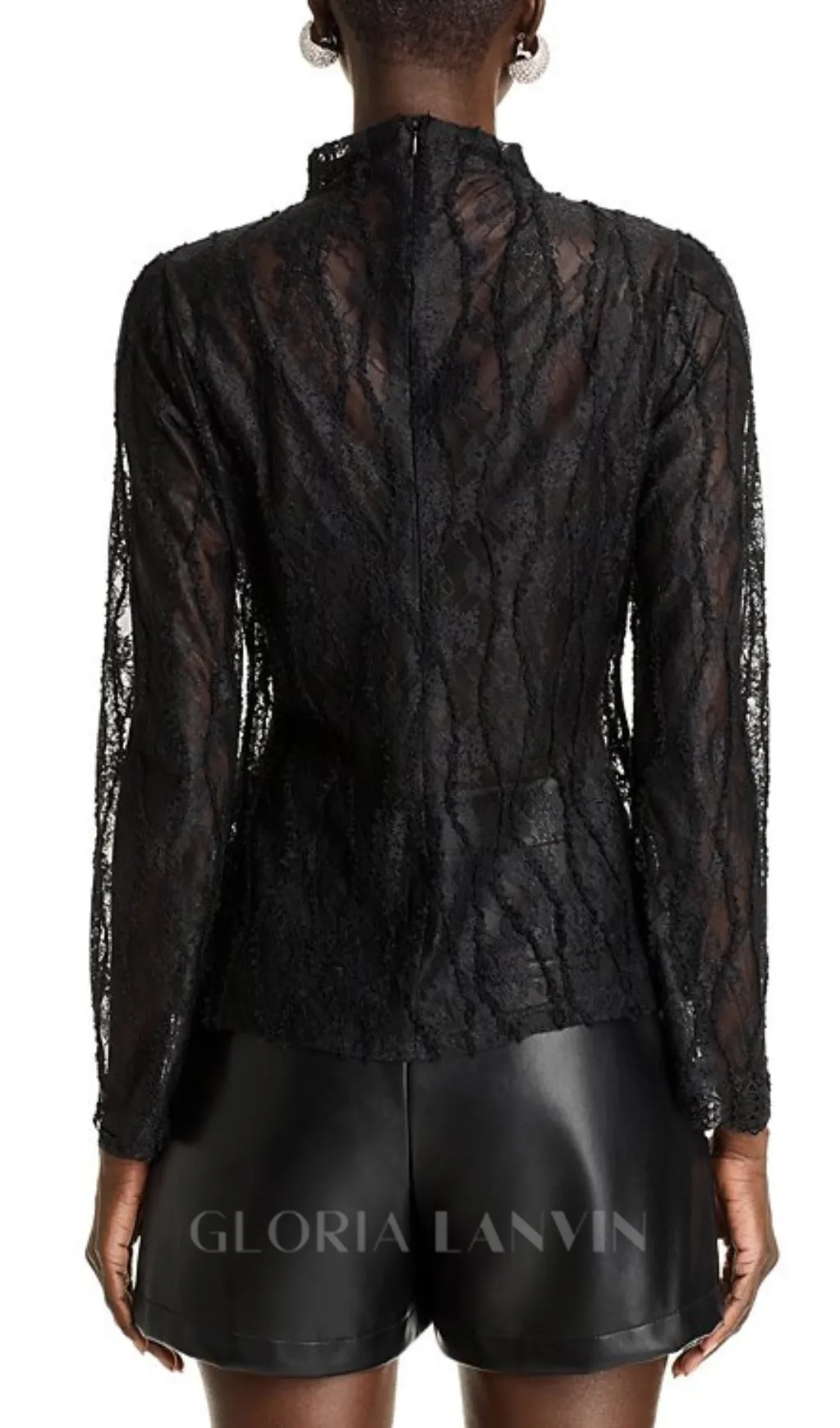 Lace Mock Neck Top in black Gloria Lanvin