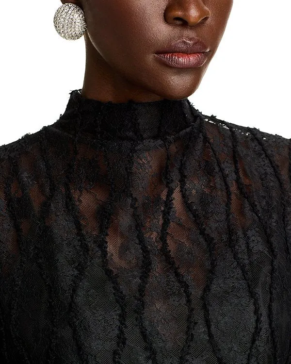Lace Mock Neck Top in black Gloria Lanvin