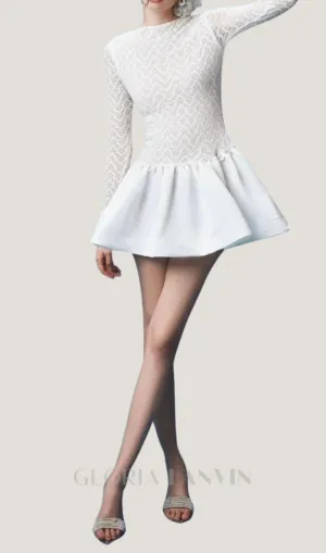 Lace Patchwork Puff Mini Dress in white Gloria Lanvin
