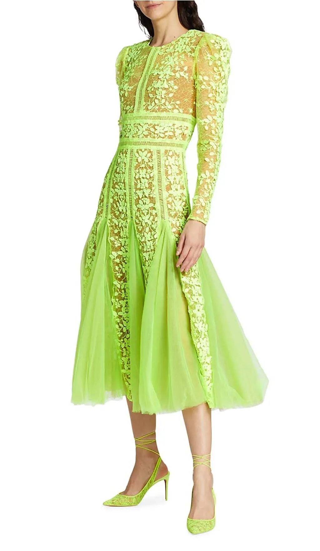 LACE PLATED MIDI DRESS IN GREEN Gloria Lanvin