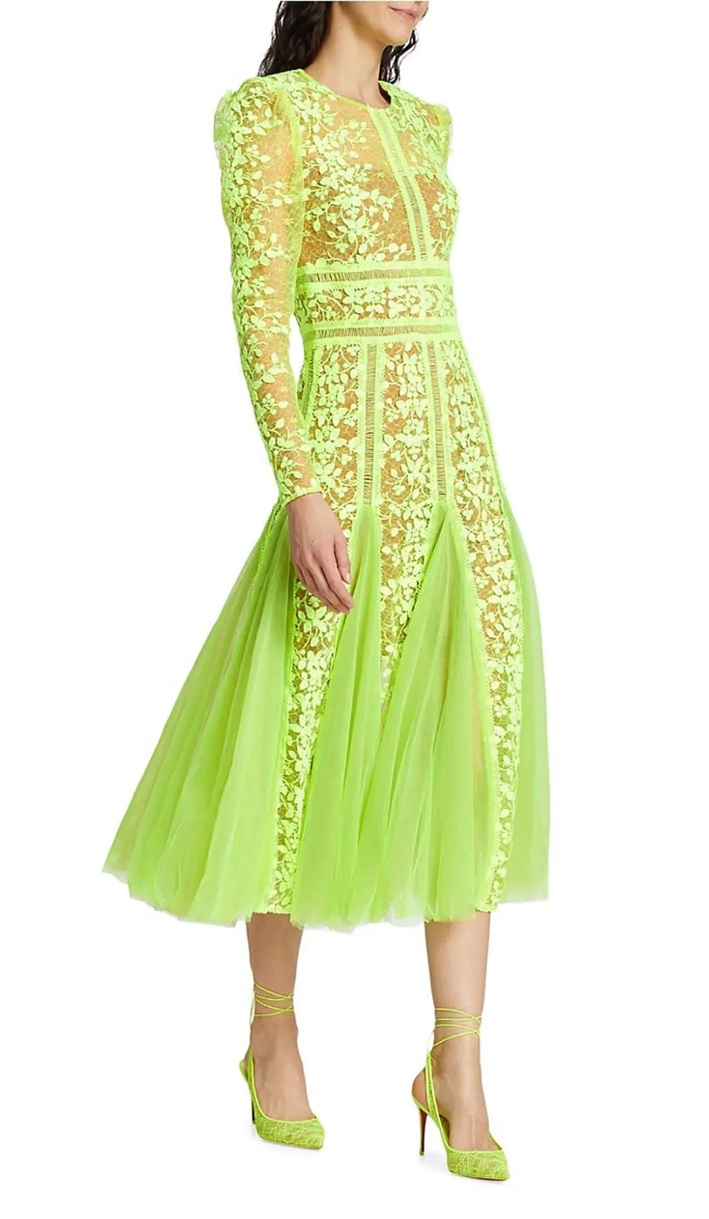 LACE PLATED MIDI DRESS IN GREEN Gloria Lanvin