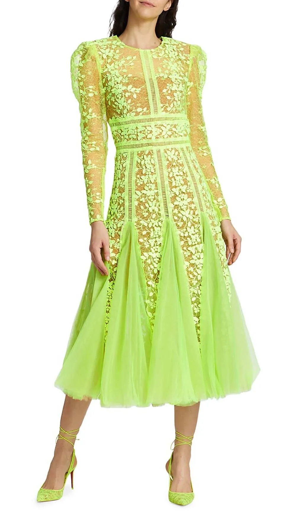 LACE PLATED MIDI DRESS IN GREEN Gloria Lanvin