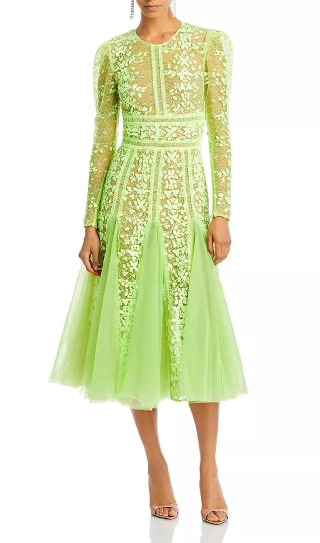 LACE PLATED MIDI DRESS IN GREEN Gloria Lanvin