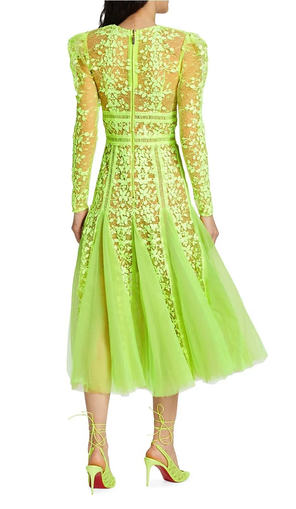 LACE PLATED MIDI DRESS IN GREEN Gloria Lanvin