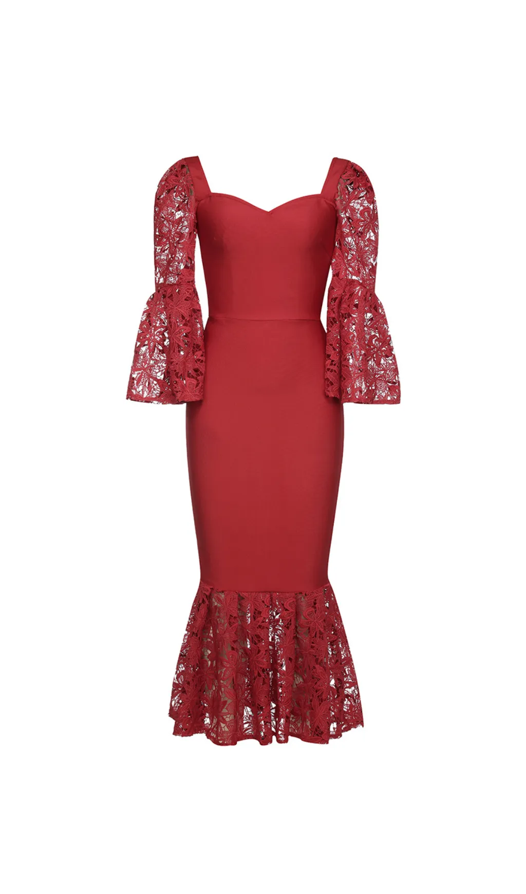LACE SLEEVE MERMAID MAXI DRESS IN RED Gloria Lanvin