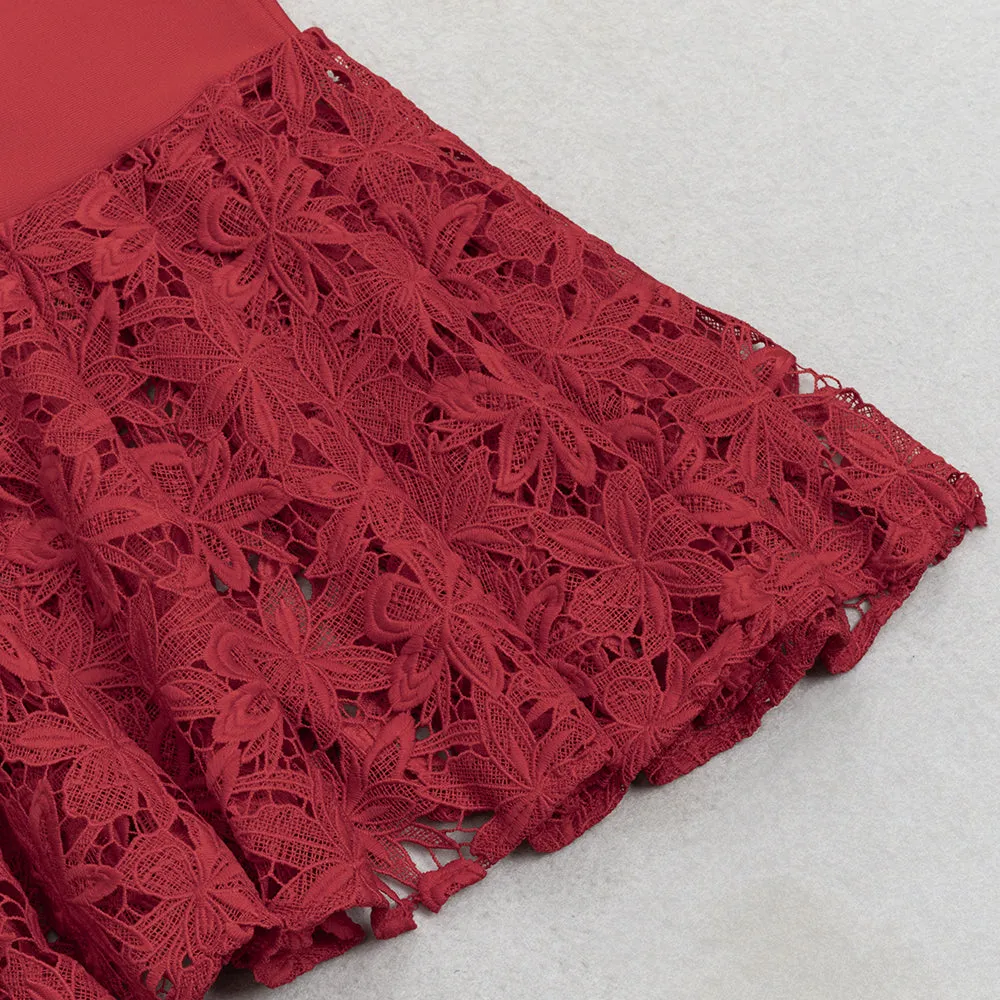 LACE SLEEVE MERMAID MAXI DRESS IN RED Gloria Lanvin
