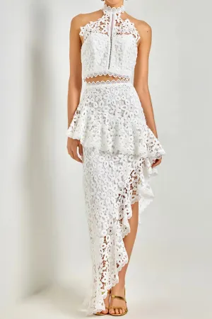Lace sleeveless top irregular skirt set in white Gloria Lanvin