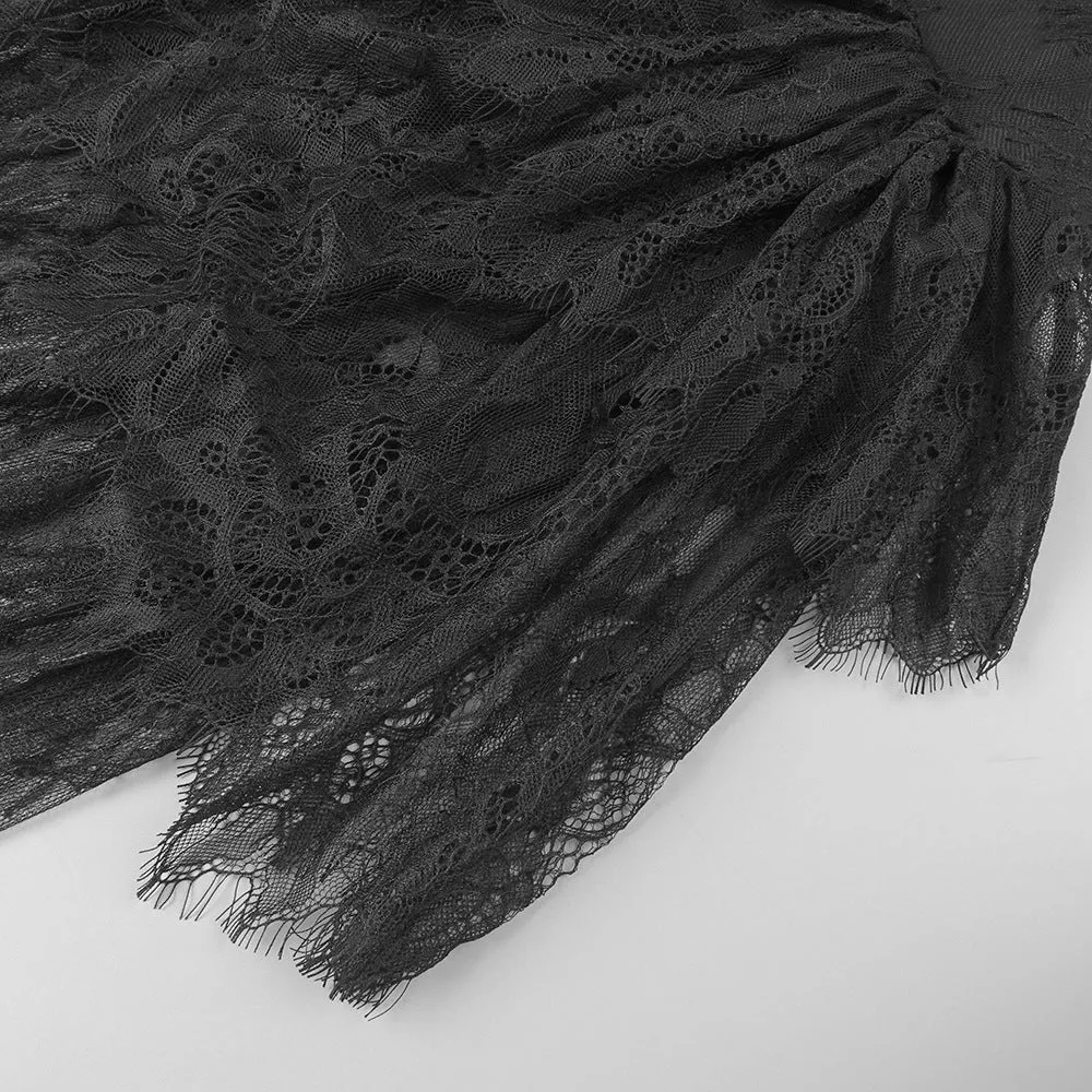 Lace Tiered flower Strapless Maxi Dress in black Gloria Lanvin