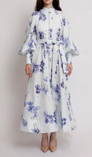 lantern sleeve floral print maxi dress in blue Gloria Lanvin