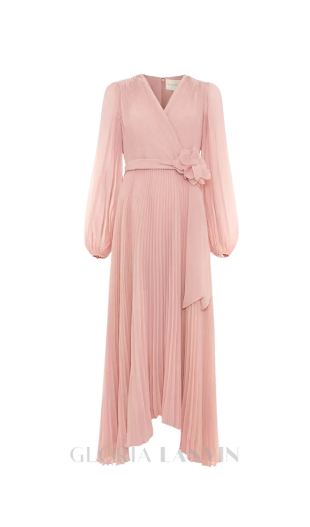 lantern sleeve pleated maxi dress in pale pink Gloria Lanvin