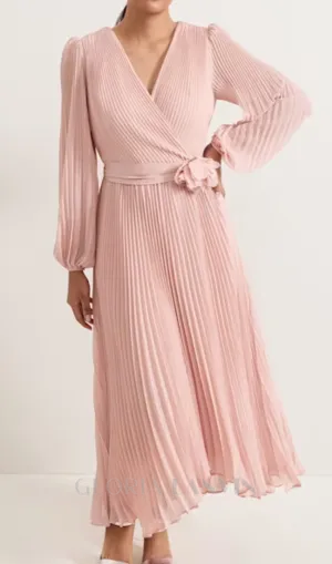 lantern sleeve pleated maxi dress in pale pink Gloria Lanvin