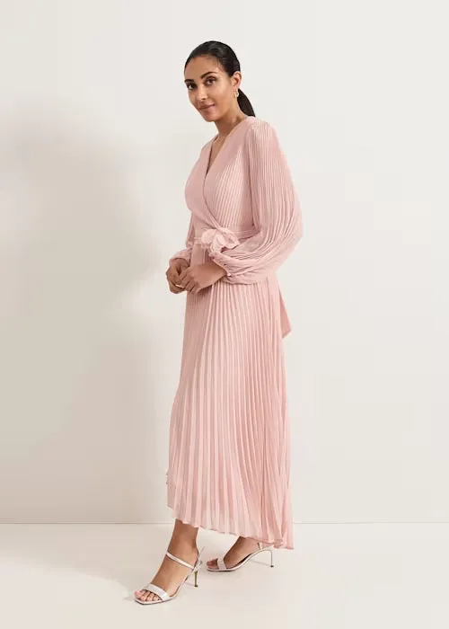 lantern sleeve pleated maxi dress in pale pink Gloria Lanvin