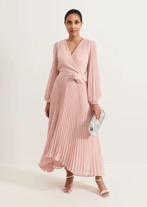 lantern sleeve pleated maxi dress in pale pink Gloria Lanvin