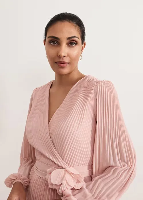lantern sleeve pleated maxi dress in pale pink Gloria Lanvin