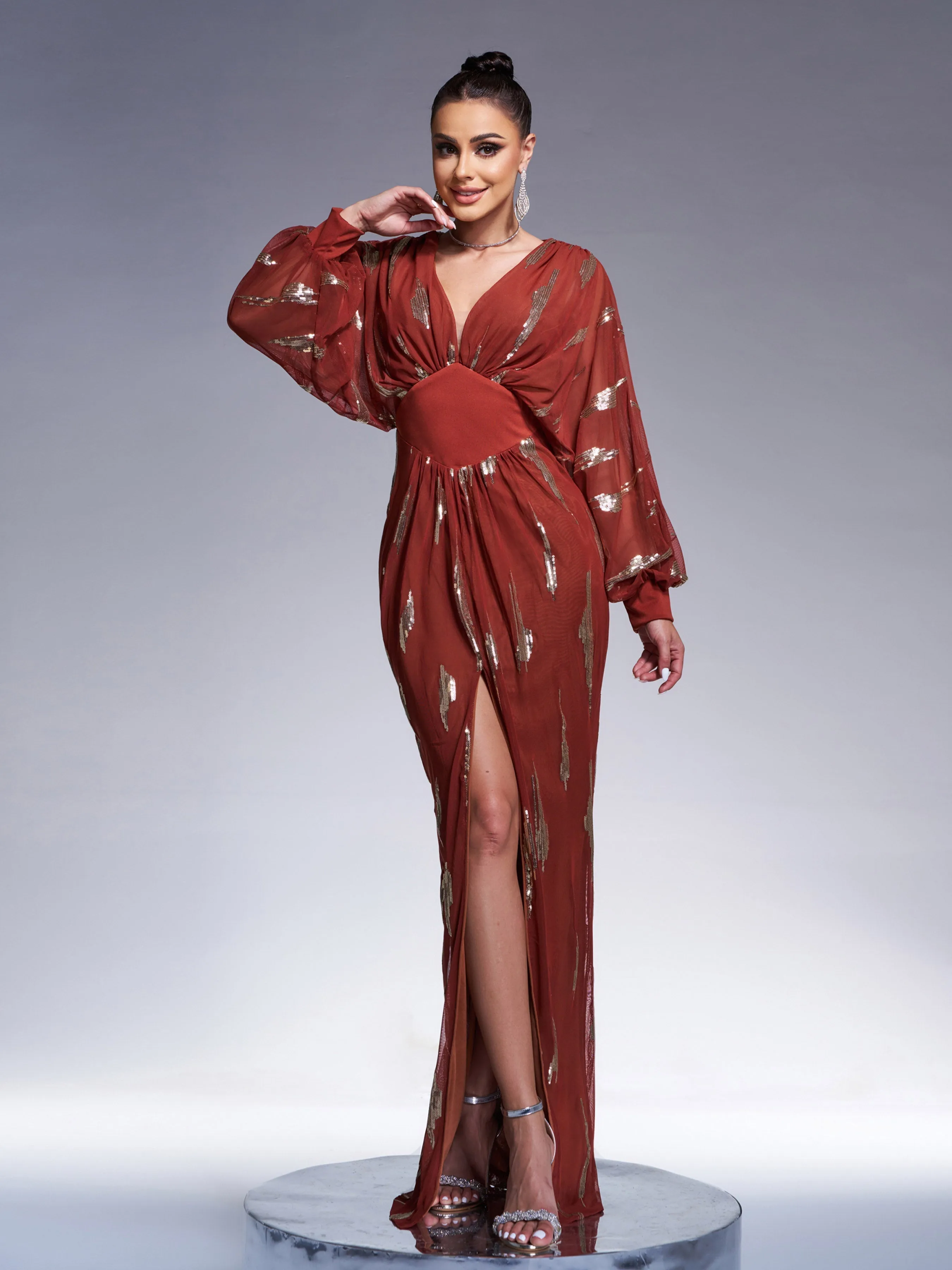 Lantern Sleeve Sequin Prom Dress Gloria Lanvin