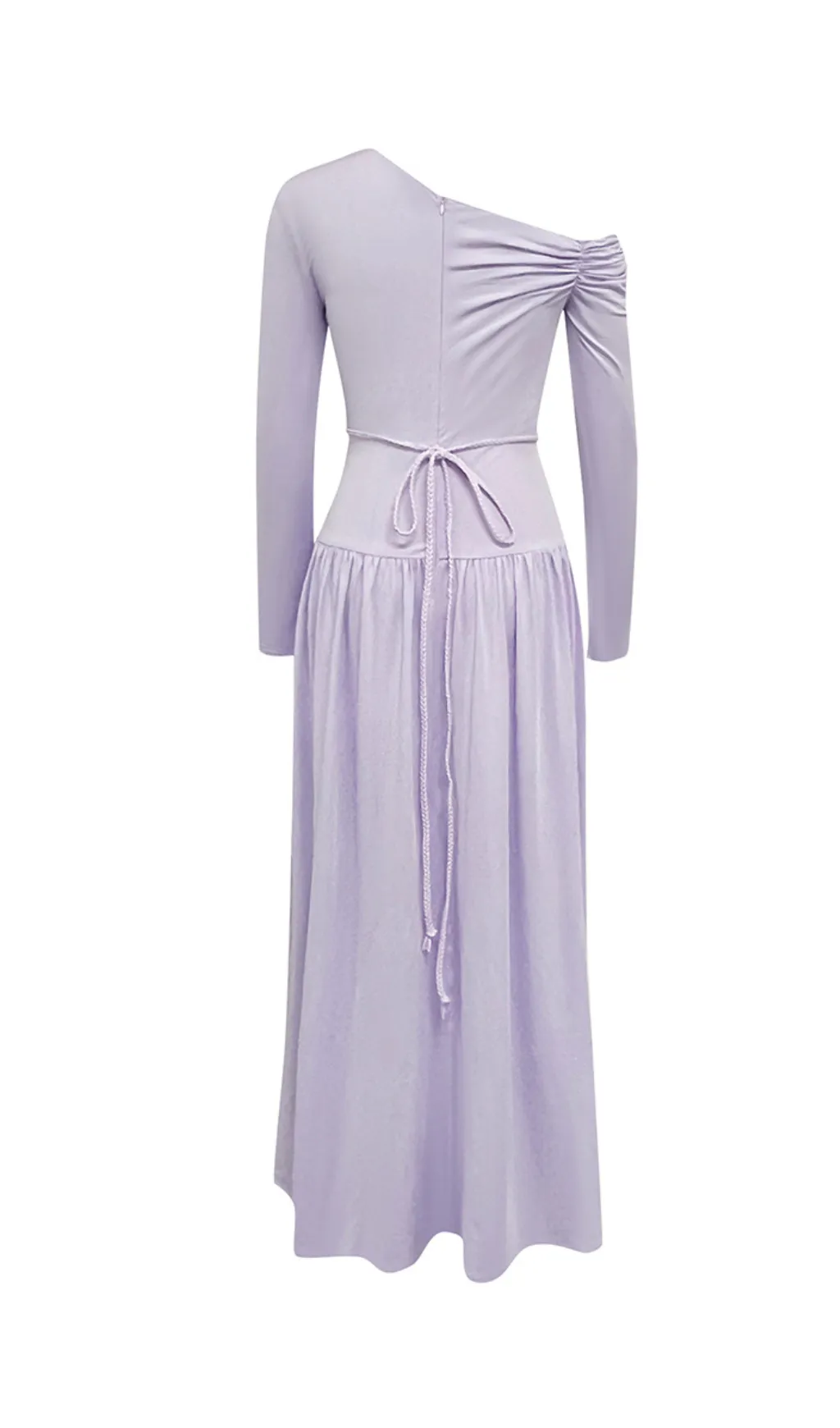 LAVENDER OFF-SHOULDER LONG-SLEEVED PLEATED MAXI DRESS Gloria Lanvin