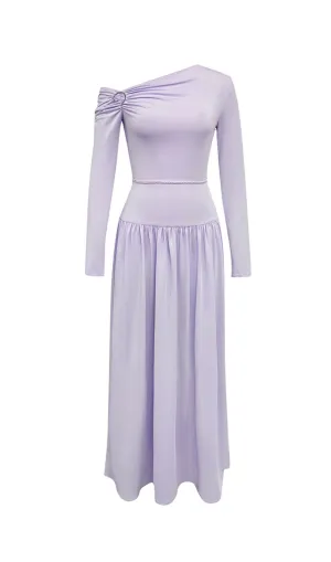 LAVENDER OFF-SHOULDER LONG-SLEEVED PLEATED MAXI DRESS Gloria Lanvin