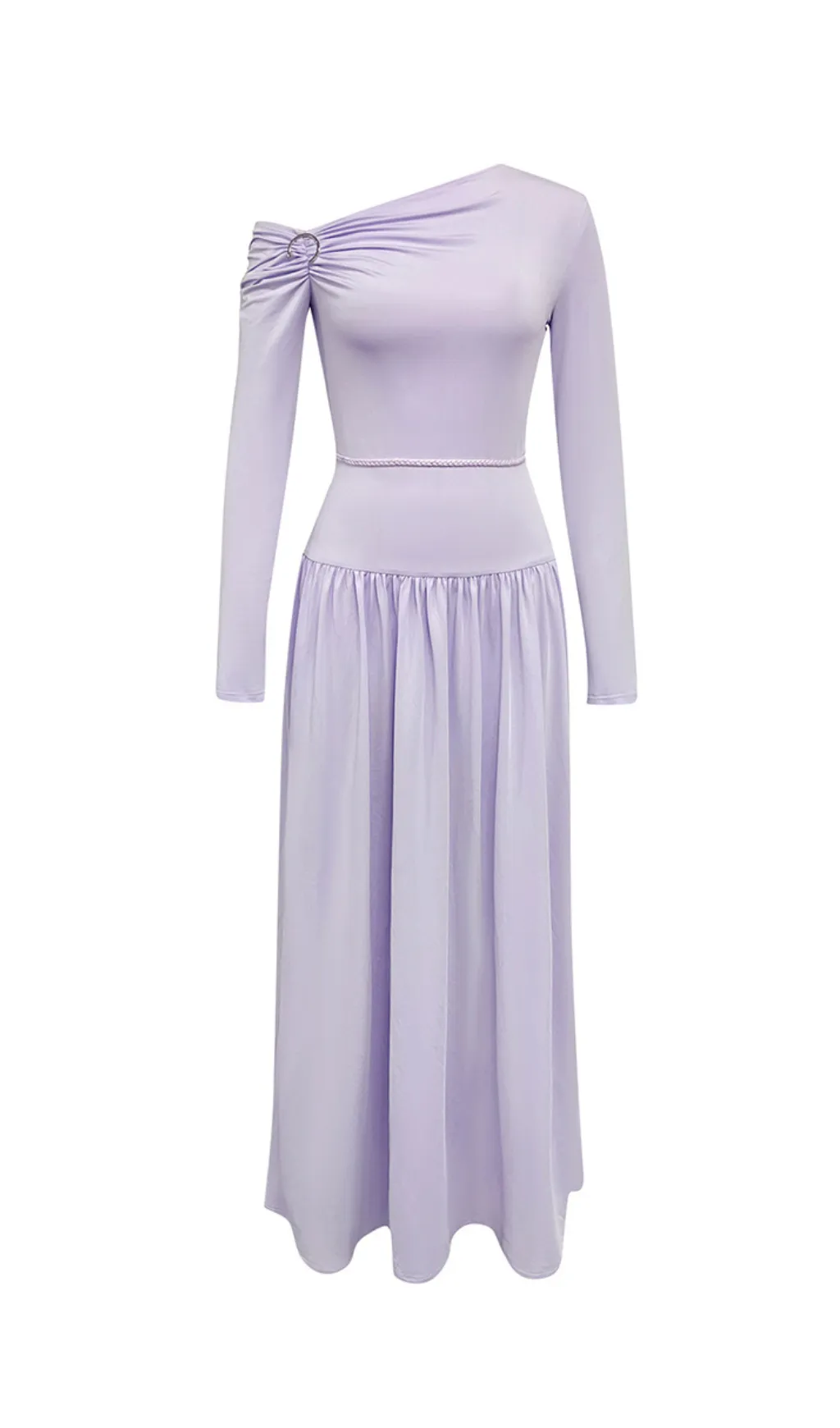 LAVENDER OFF-SHOULDER LONG-SLEEVED PLEATED MAXI DRESS Gloria Lanvin