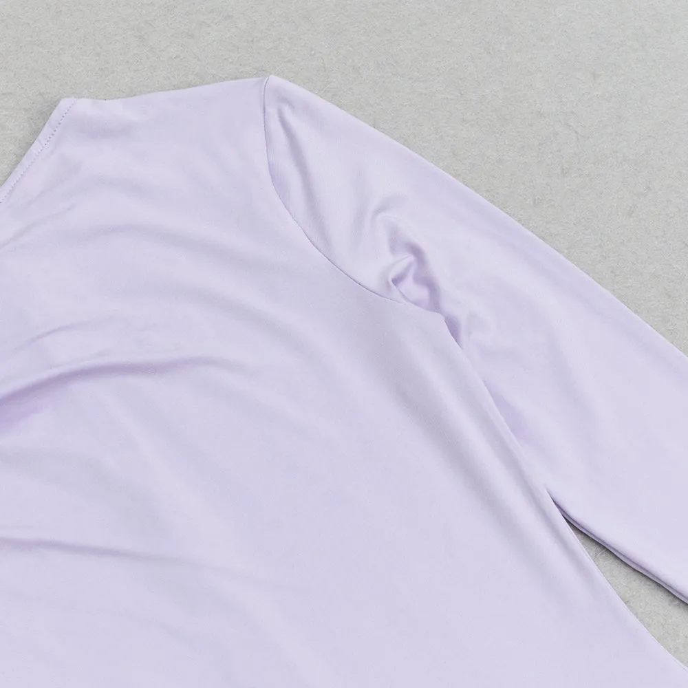 LAVENDER OFF-SHOULDER LONG-SLEEVED PLEATED MAXI DRESS Gloria Lanvin
