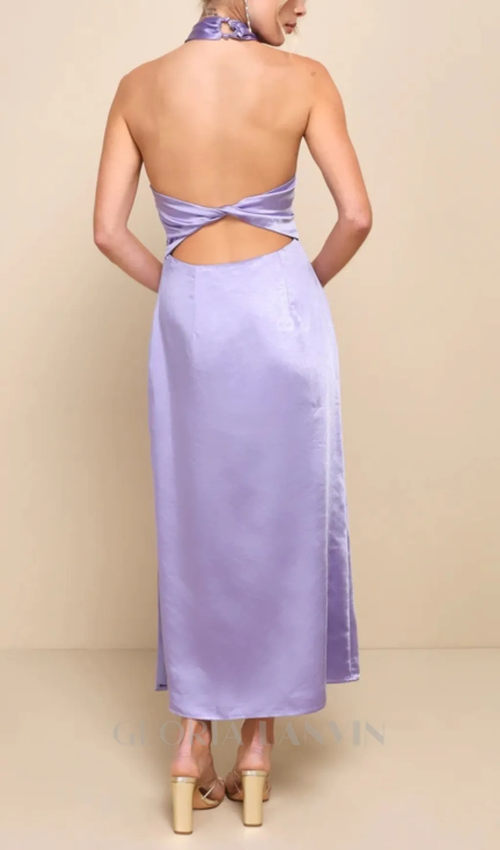 Lavender Satin Halter Slip Midi Dress Gloria Lanvin