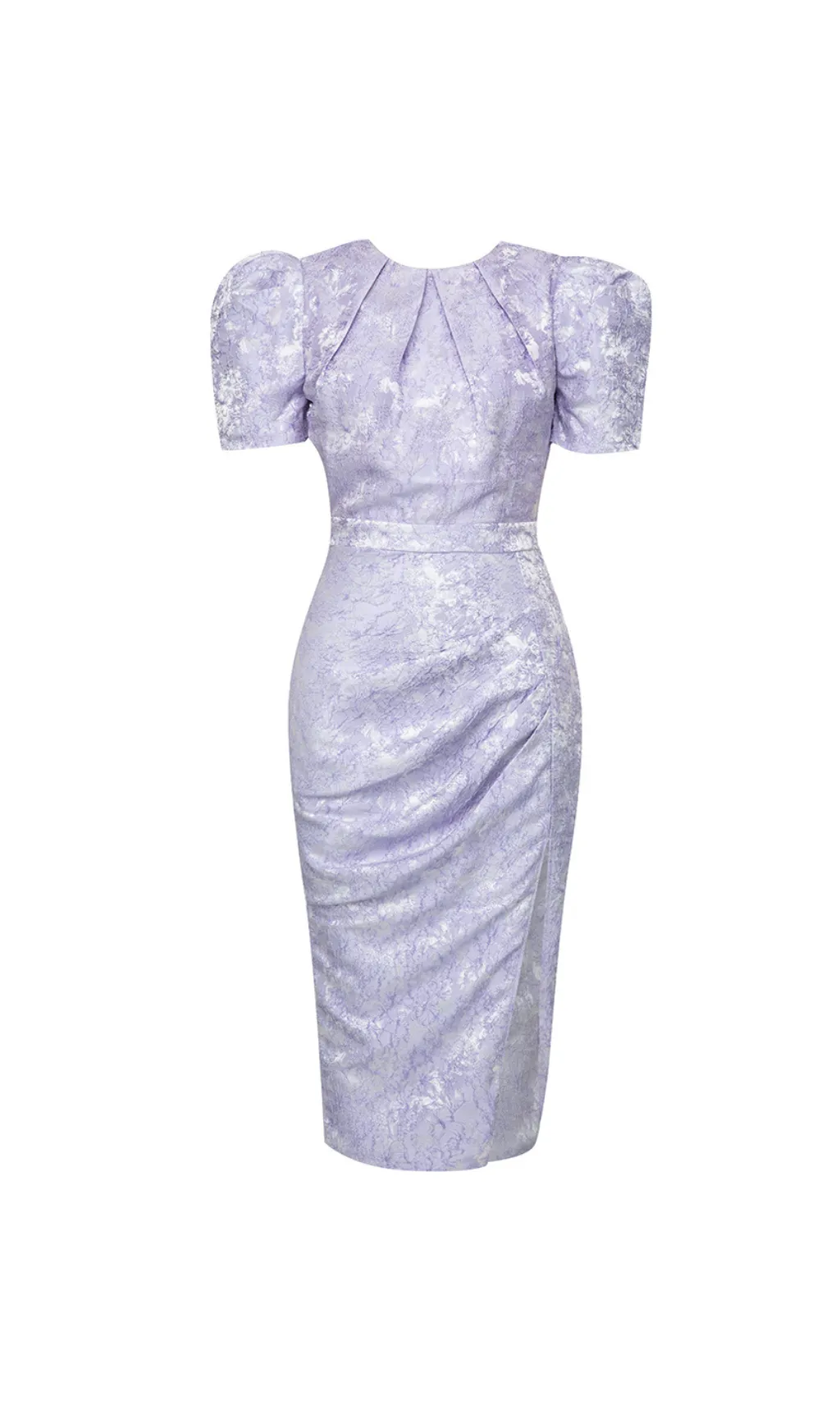 LAVENDER SHORT SLEEVE FLORAL DRAPED MIDI DRESS Gloria Lanvin