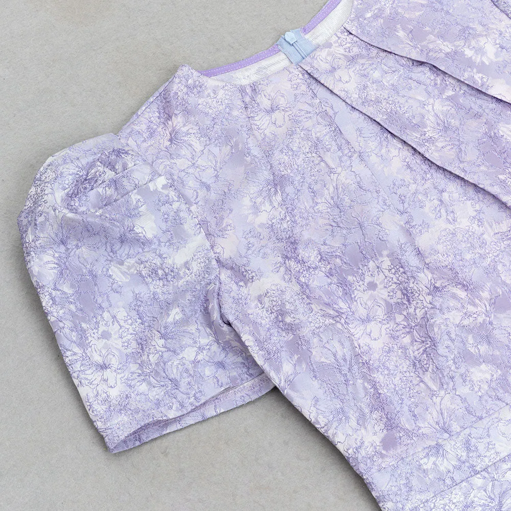 LAVENDER SHORT SLEEVE FLORAL DRAPED MIDI DRESS Gloria Lanvin