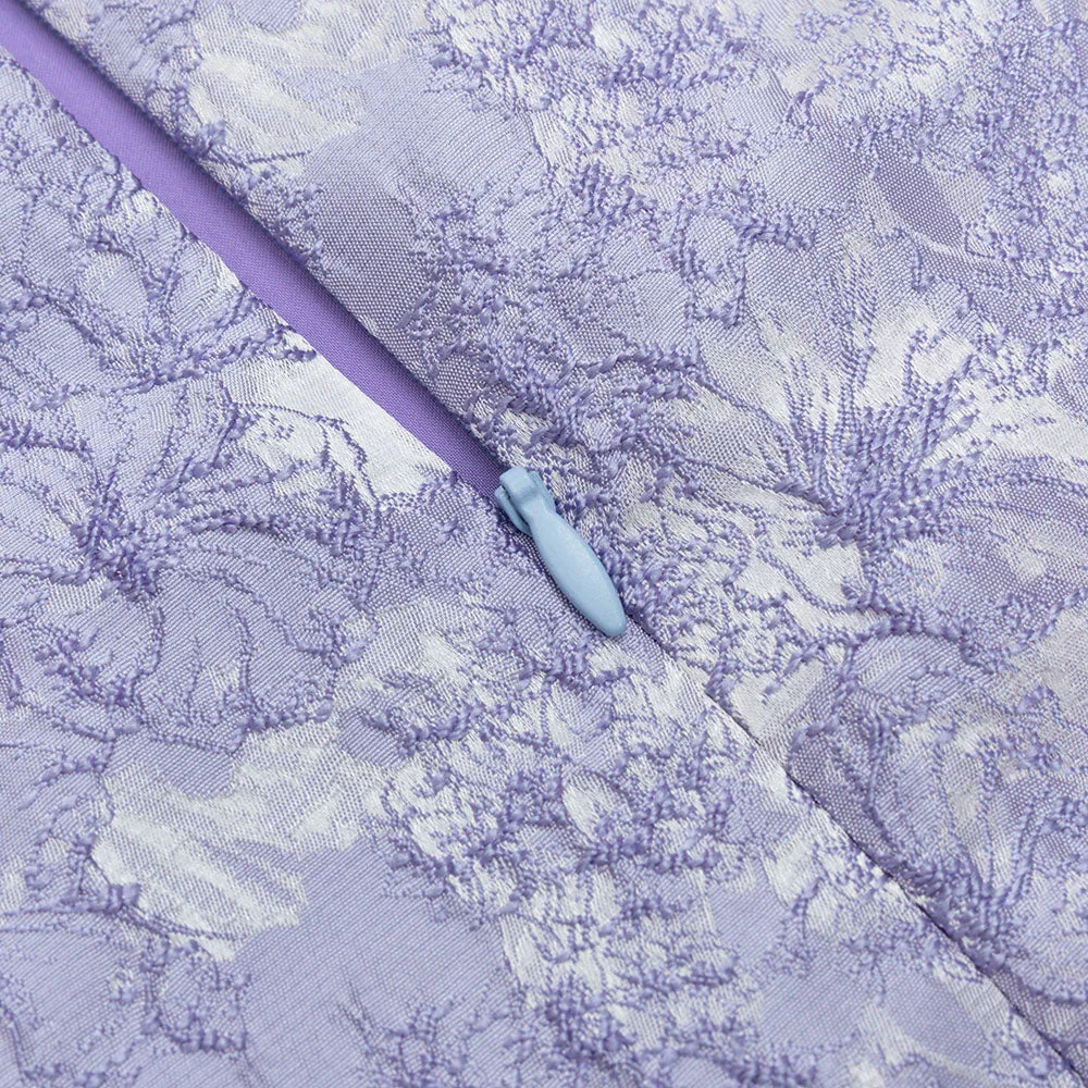 LAVENDER SHORT SLEEVE FLORAL DRAPED MIDI DRESS Gloria Lanvin