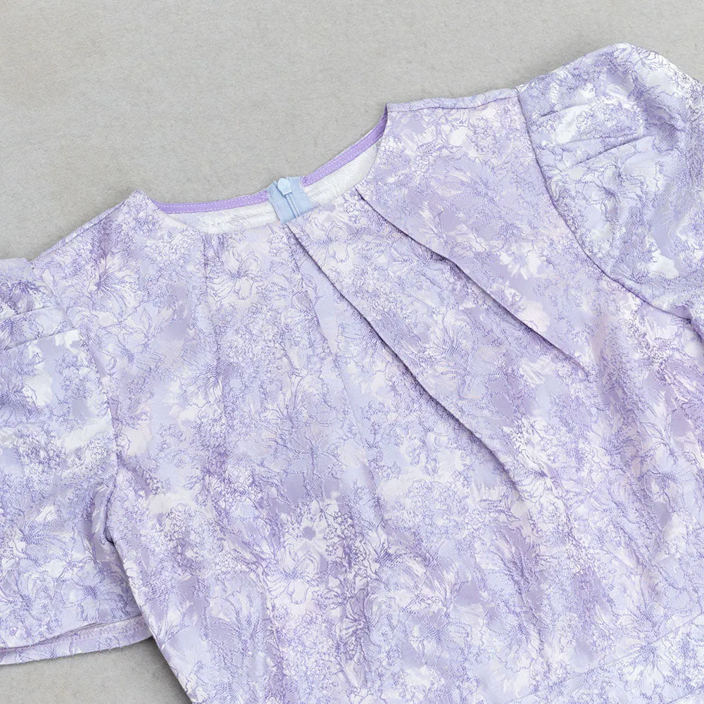 LAVENDER SHORT SLEEVE FLORAL DRAPED MIDI DRESS Gloria Lanvin