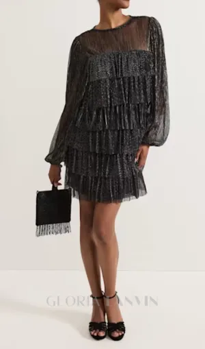 layer chiffon puff mini dress in black Gloria Lanvin
