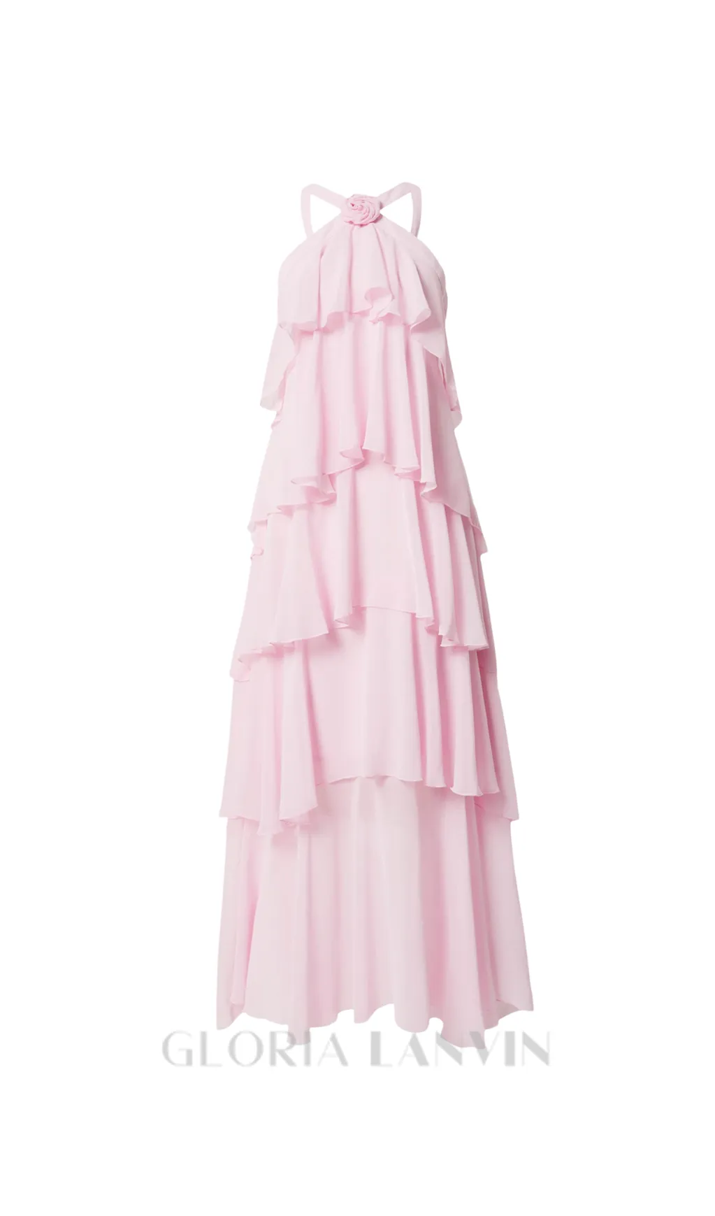layer-embellished Neckholder maxi dress in pink Gloria Lanvin