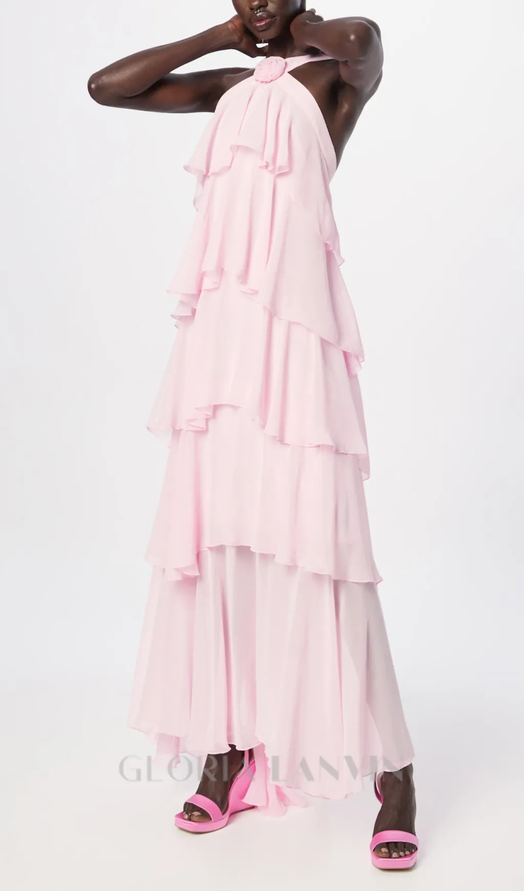 layer-embellished Neckholder maxi dress in pink Gloria Lanvin