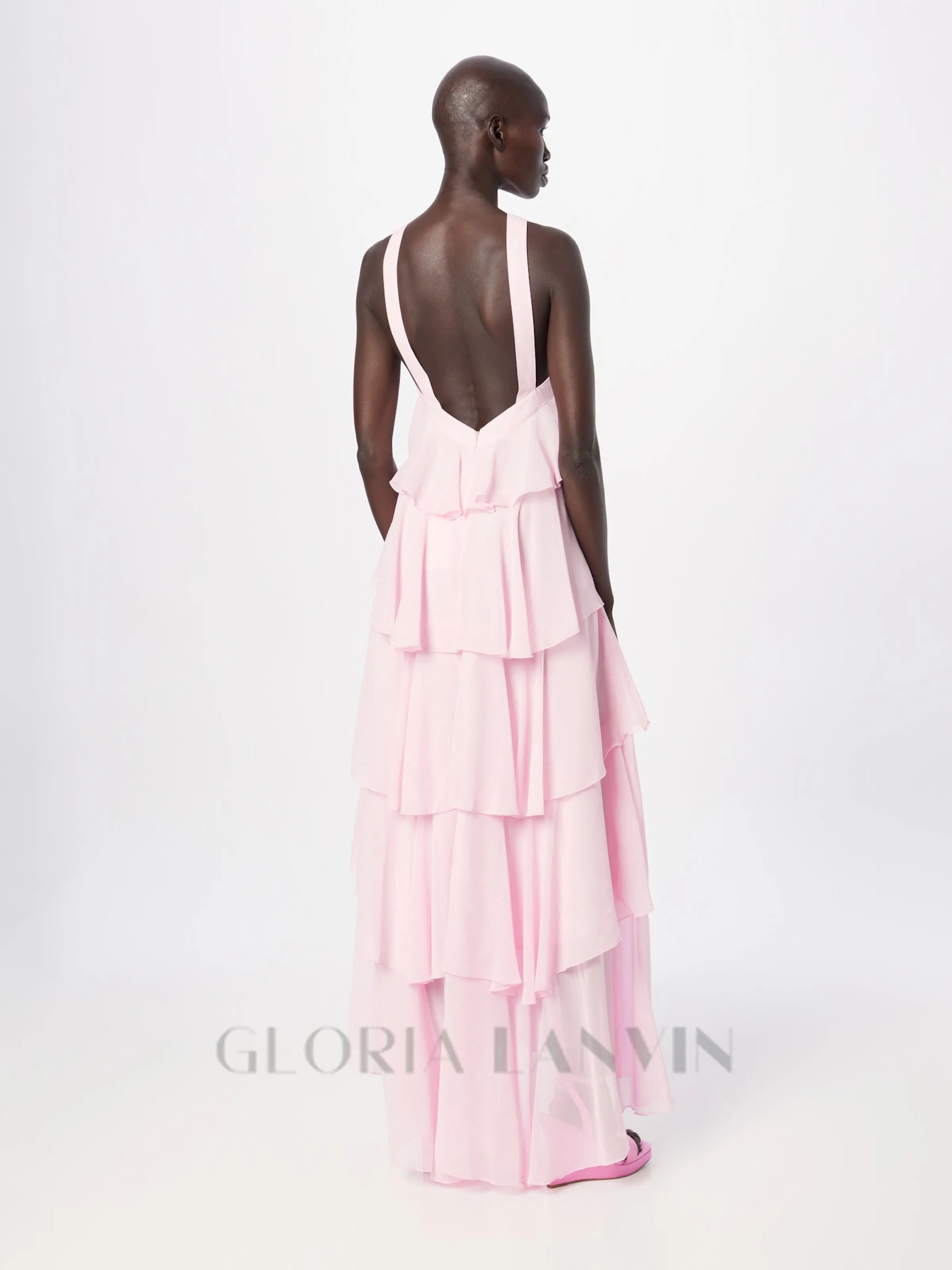 layer-embellished Neckholder maxi dress in pink Gloria Lanvin