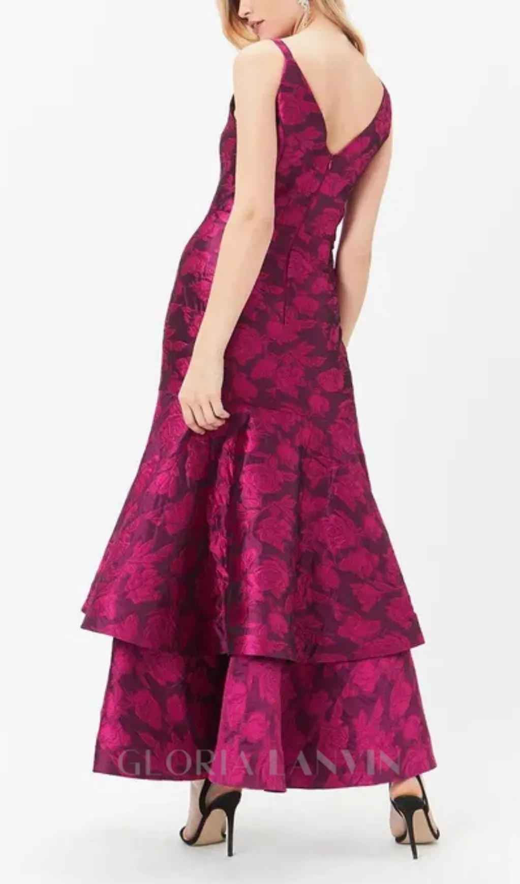 layer Jacquard Maxi dress in red Gloria Lanvin