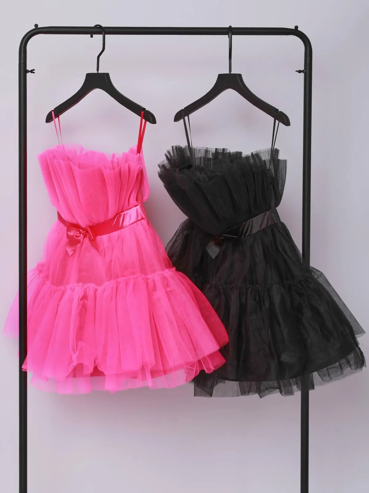 LAYERED STRAPLESS MINI DRESS IN HOT PINK Gloria Lanvin