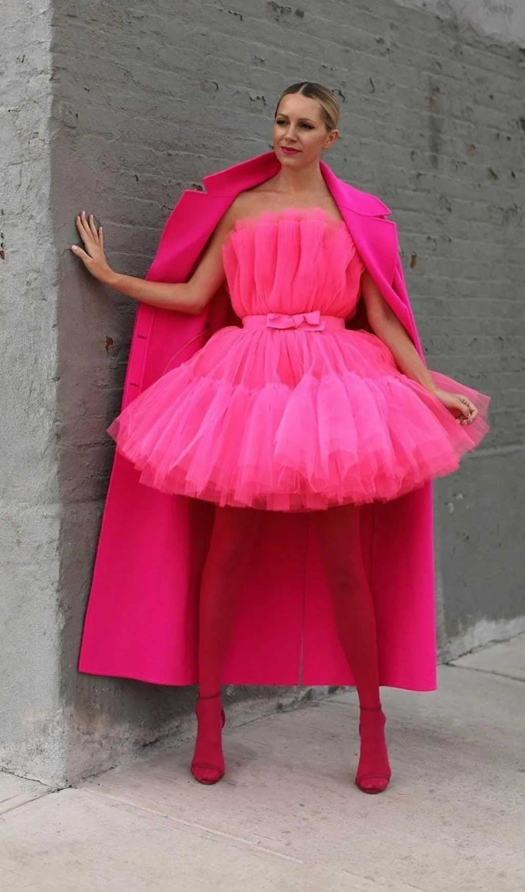 LAYERED STRAPLESS MINI DRESS IN HOT PINK Gloria Lanvin