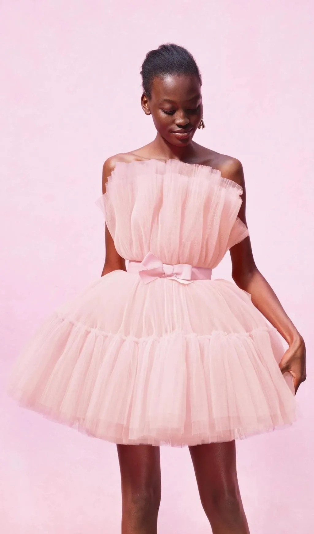 LAYERED STRAPLESS MINI DRESS IN PINK Gloria Lanvin